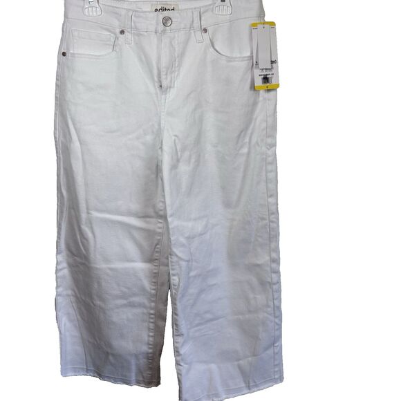 EDITED BY REMI BADER WOMEN HIGH RISE RELAXED FIT WIDE LEG CROP WHITE PANT Size 8 - Picture 1 of 14